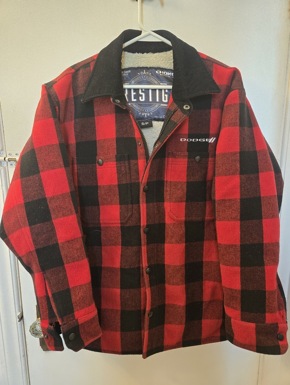 Men's Prestige Choko Red & Black Plaid Sherpa-Lined Jacket size SM